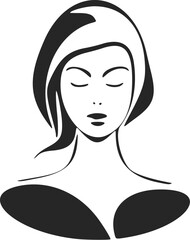 Black and white stylish logo of a superb calm girl.