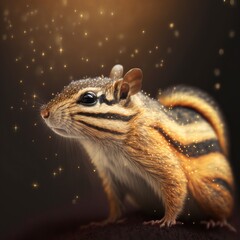 Beautiful chipmunk covered with glittering gold with Generative AI