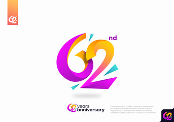 Number 62 logo icon design, 62nd birthday logo number, anniversary 62 © Artsetya