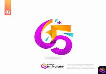 Number 65 logo icon design, 65th birthday logo number, anniversary 65 - obrazy, fototapety, plakaty
