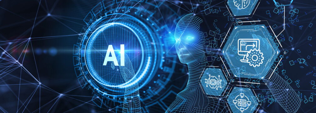AI Learning and Artificial Intelligence Concept. Business, modern technology, internet and networking concept.  3d illustration