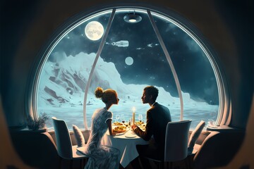 Fototapeta na wymiar A Romantic Dinner in a Floating Restaurant