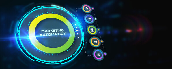 Planning marketing strategy. Marketing automation of business and industrial process. 3d illustration