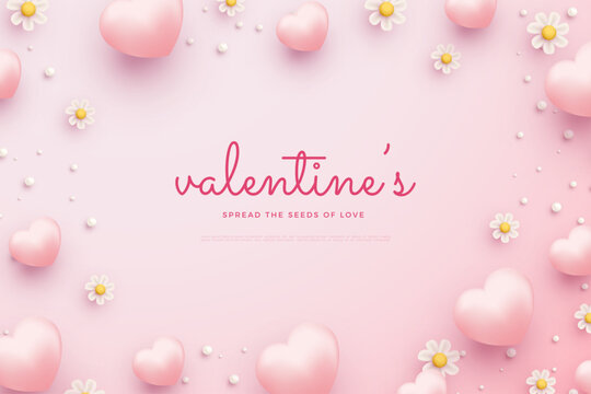 Valentines day background with illustration of bright pink love balloons on pink background. Premium vector for Gift card, love party, invitation voucher design, poster template, place for text.
