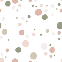 Baby seamless pattern with hand drawn polka dots. Cute naive unique pattern. Funny kids confetti print for clothing, interior decoration, scrapbooking. Dots in pastel colors.