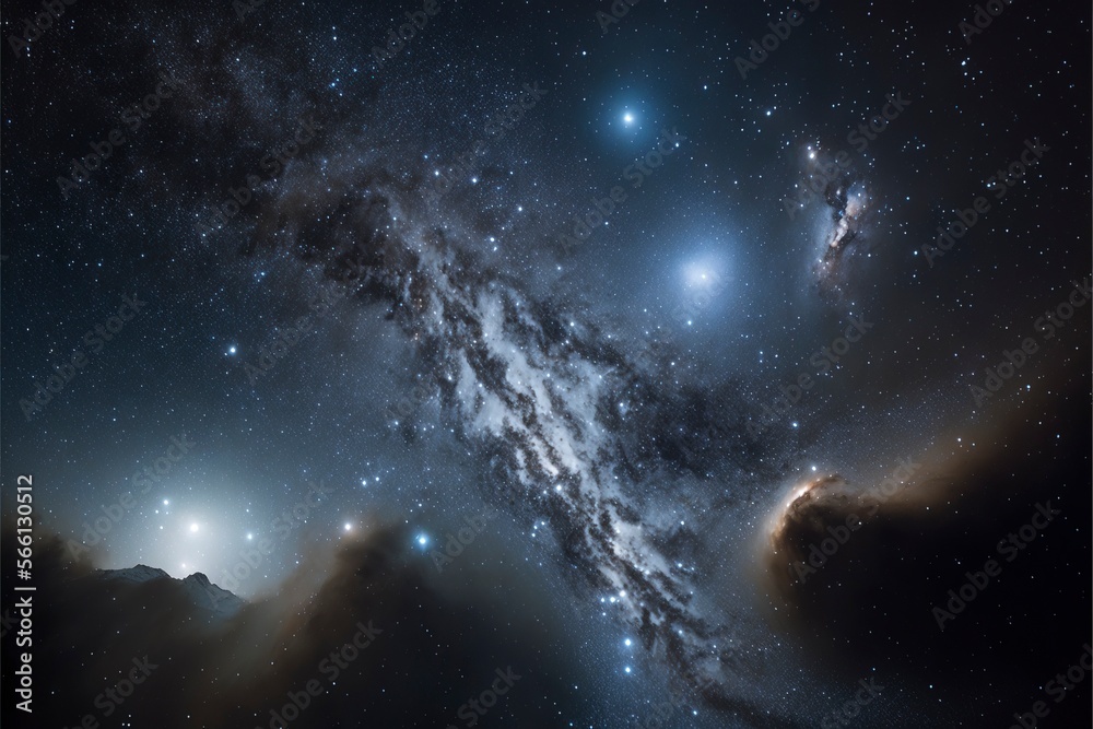 Wall mural clear night sky with patterns of stars and galaxies with generative ai