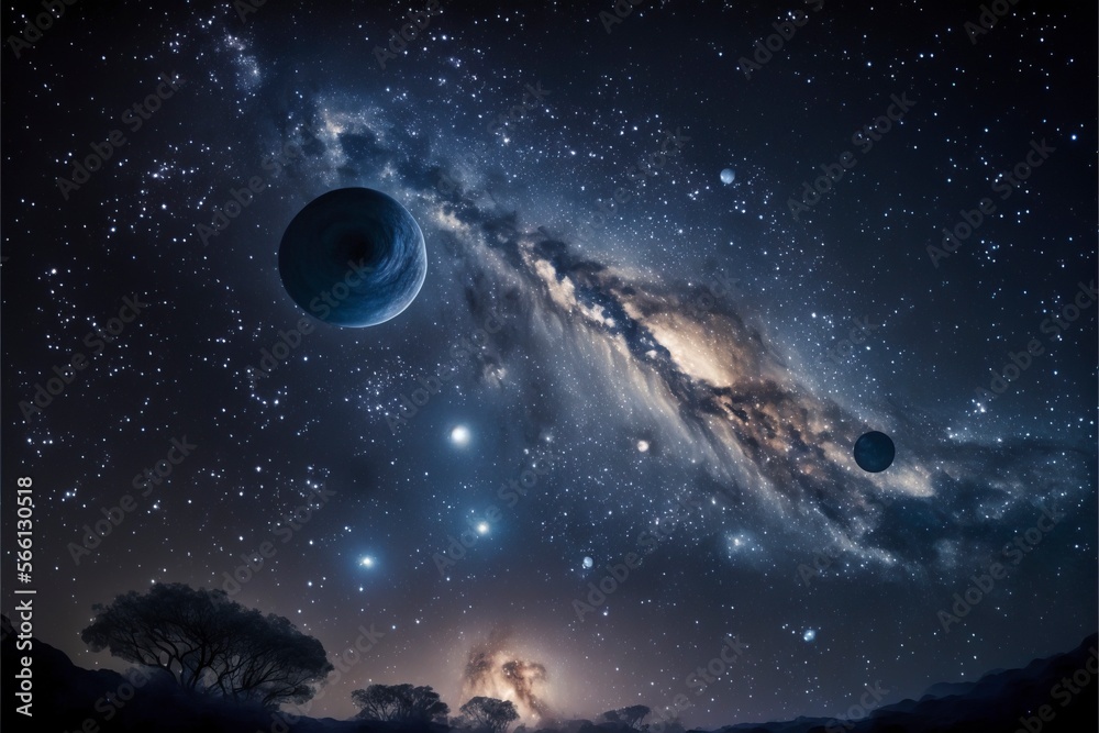 Wall mural clear night sky with patterns of stars and galaxies with generative ai