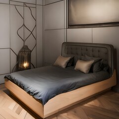 Contemporary art nouveau bedroom with a neutral color palette and geometric patterns2, Generative AI