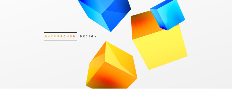 3d cubes vector abstract background. Composition of 3d square shaped basic geometric elements. Trendy techno business template for wallpaper, banner, background or landing