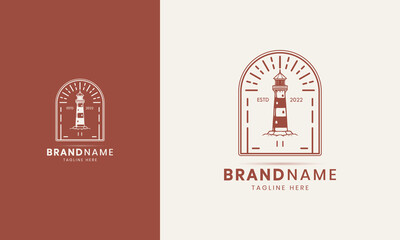 Light House And Harbor Line Outline Monoline Logo Design