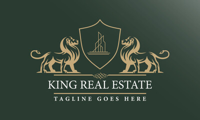 Luxury Golden Real estate Royal Lion King logo design inspiration