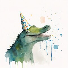 smiling alligator with party hat with Generative AI