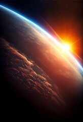 view of earth from orbit, sunrise with Generative AI