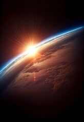 view of earth from orbit, sunrise with Generative AI