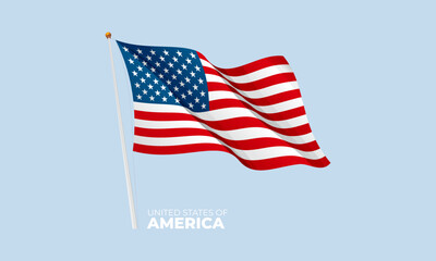 United States of America flag waving at the flagpole. Vector 3D