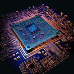 Closeup of electronic circuit Mainboard with microchips background. 