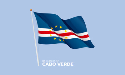 Cabo Verde flag waving at the flagpole. Vector 3D