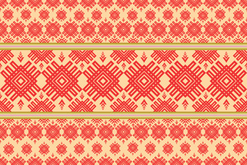 Native pattern on red and white background Suitable for fabric printing, fabric printing factory, new design fabric, native fabric of new design tribal pattern, created from Thailand.