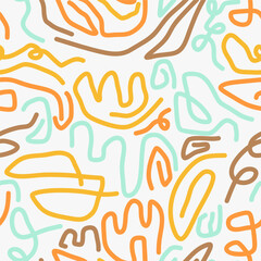 Fototapeta premium line doodle seamless pattern. abstract background for children or trendy design with basic shapes.