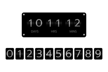 Number flip clock timer countdown on white background vector design.