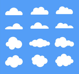 Set of Clouds icon vector design on blue background.