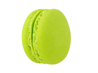 Side view, vertical green macaron (macaroon) matcha green tea flavor, isolated on transparent background.