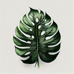 Monstera leaf illustration on white background. generative ai