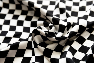 Blurred defocused black and white square and rhombus fabric pattern