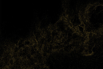 Gold Glitter Texture Isolated on Black Background. Golden stardust. Amber Particles Color. Sparkles Rain. Vector Illustration, Eps 10.