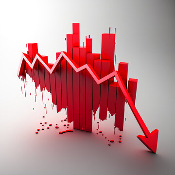 Red arrow graph Stock market crash, graph arrow fall down, bear market, 3d render, Created with Generative AI