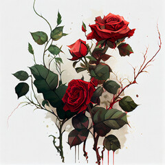Cartoon. beatiful roses bouquet on white background. generative ai