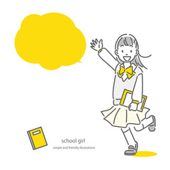 明るくポジティブな女子高校生　全身　シンプルでお洒落な線画イラスト