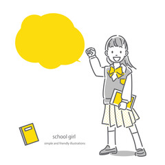 明るくポジティブな女子高校生　全身　シンプルでお洒落な線画イラスト