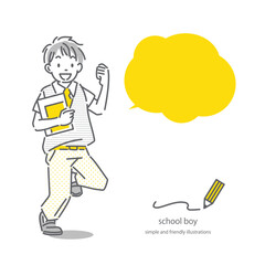 明るくポジティブな男子高校生　全身　シンプルでお洒落な線画イラスト