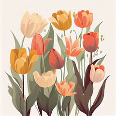 Obraz premium Cartoon. beautiful spring tulip flower background. generative ai