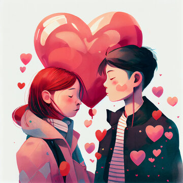 Cartoon. happy valentine's day couple wallpaper. generative ai