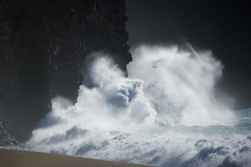 Wave crashing Napali Coast