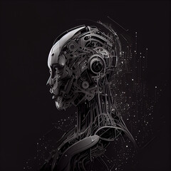 Drawing of artificial intelligence on black background. generative ai