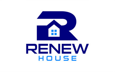 initials R with house real estate logo