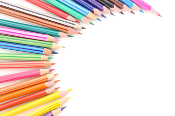Frame made of colorful pencils on white background, closeup