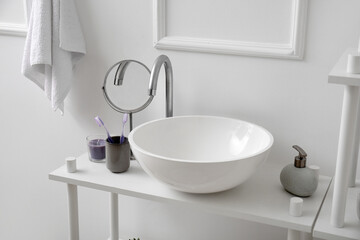 Obraz na płótnie Canvas Modern sink in interior of stylish bathroom, closeup