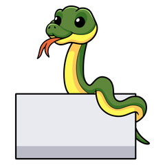 Fototapeta premium Cute easten racer snake cartoon with blank sign