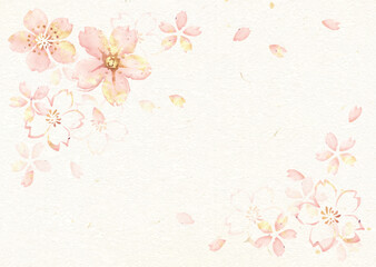 Obraz premium 桜, 水彩, 花, 春, 桜吹雪, 花びら, 和紙,ベクター