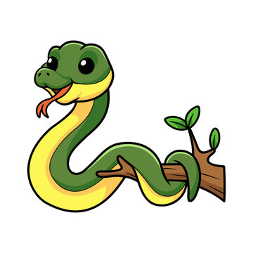 Cute easten racer snake cartoon on tree branch