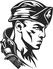 Fototapeta na wymiar Black and white stylish logo depicting a military man.