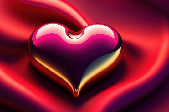 Pinkish Glowing 3d Romantic Eye Catching heart on reddish background wallpaper photo generative ai