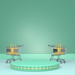 product podium with shopping trolly