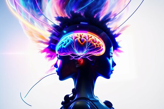 Anime representation of a human brain exploding with knowledge and creativity.