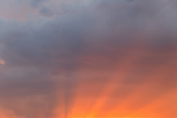 Sunrays at sunset soft dreamy sky