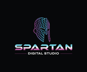 Modern Sparta Wire Frame Helmet Logo Design Template